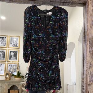 Tanya Taylor Kathleen Black Multicolor Floral 100% silk dress